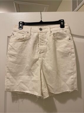 BDG Off-White Frayed Hem Denim Shorts